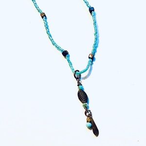 Handmade Dainty Leaf and Aqua Statement Necklace